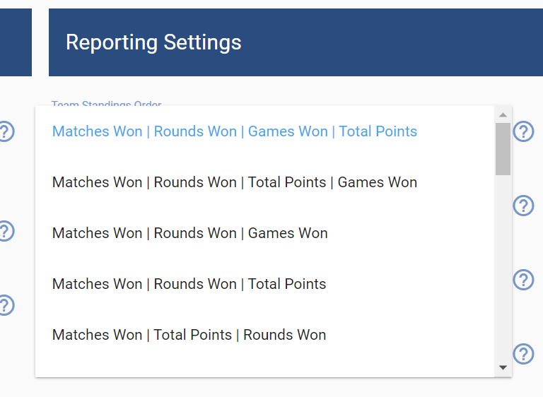 Team Standings Setting